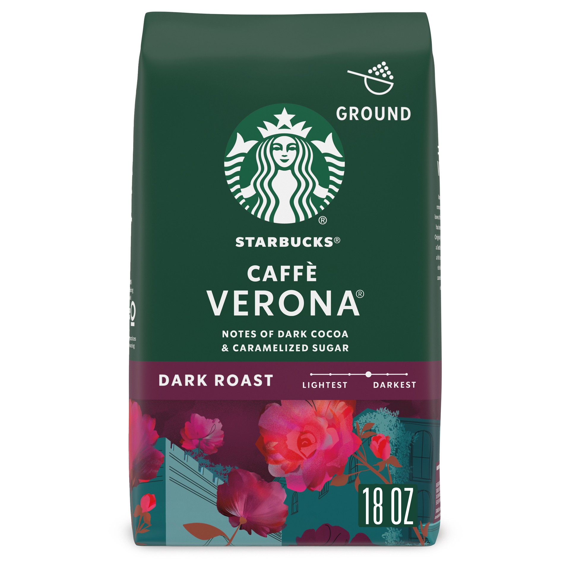 slide 1 of 9, Starbucks Ground Coffee, Dark Roast Coffee, Caffè Verona, 100% Arabica, 1 bag (18 oz), 18 oz