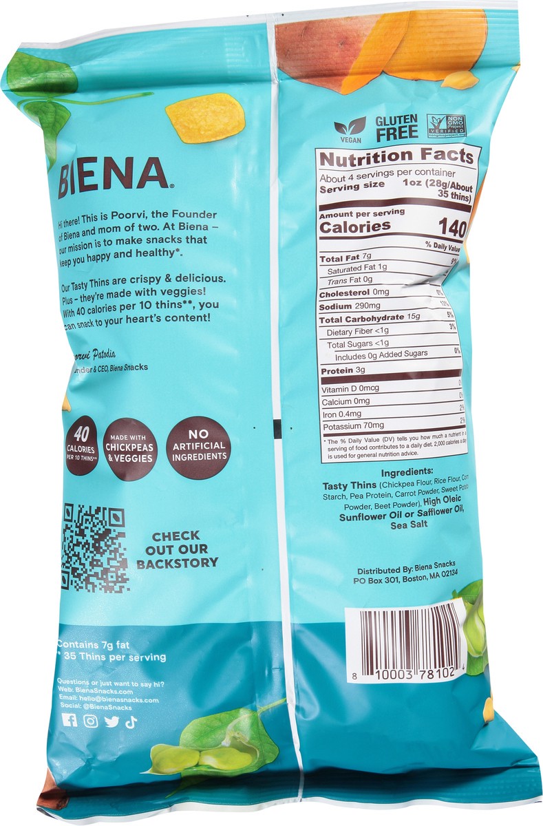 slide 2 of 9, Biena Tasty Thins Sea Salt Veggie Crisps 4 oz, 1 ct