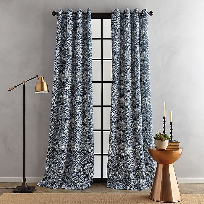 slide 1 of 3, Bedeck Juma Print Grommet Window Curtain Panel - Indigo, 63 in