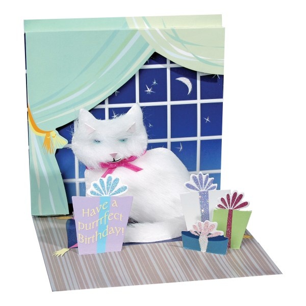 slide 1 of 1, Up With Paper Card Birthday White Persian Kitty, 1 ct