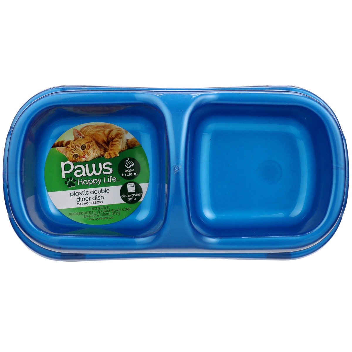 slide 7 of 11, Paws Happy Life Small Plastic Double Diner Cat Dish, 11 oz