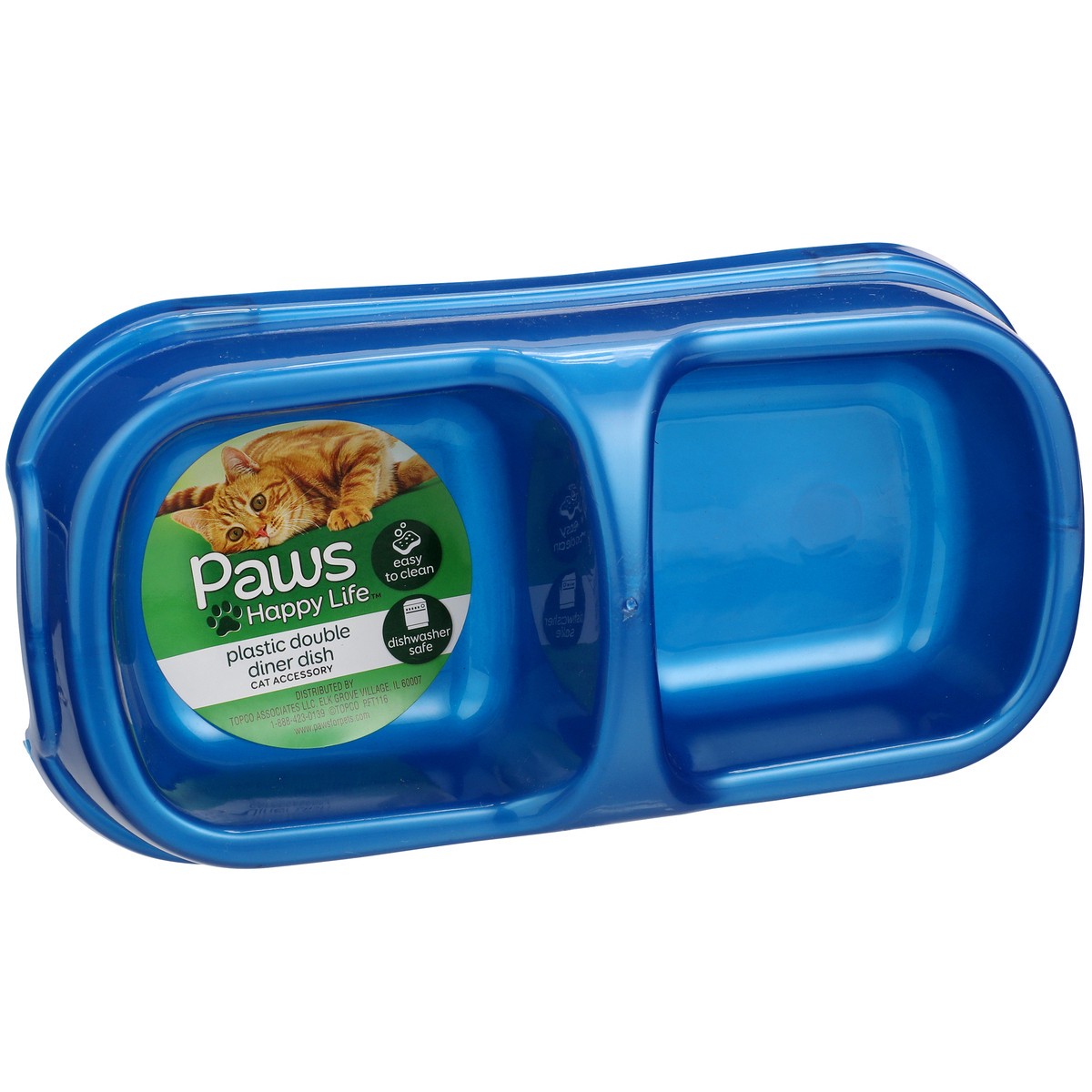 slide 10 of 11, Paws Happy Life Small Plastic Double Diner Cat Dish, 11 oz