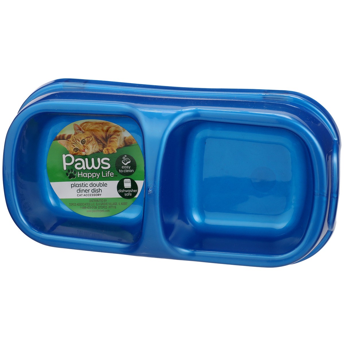 slide 11 of 11, Paws Happy Life Small Plastic Double Diner Cat Dish, 11 oz