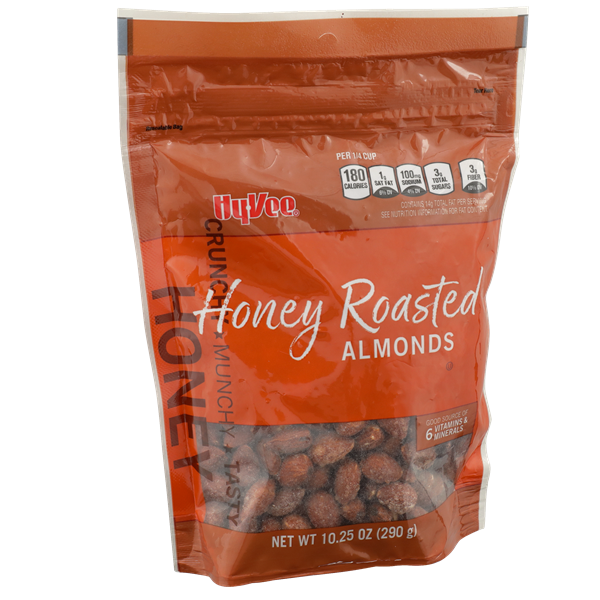 slide 1 of 1, Hy-Vee Honey Roasted Almonds, 10.25 oz