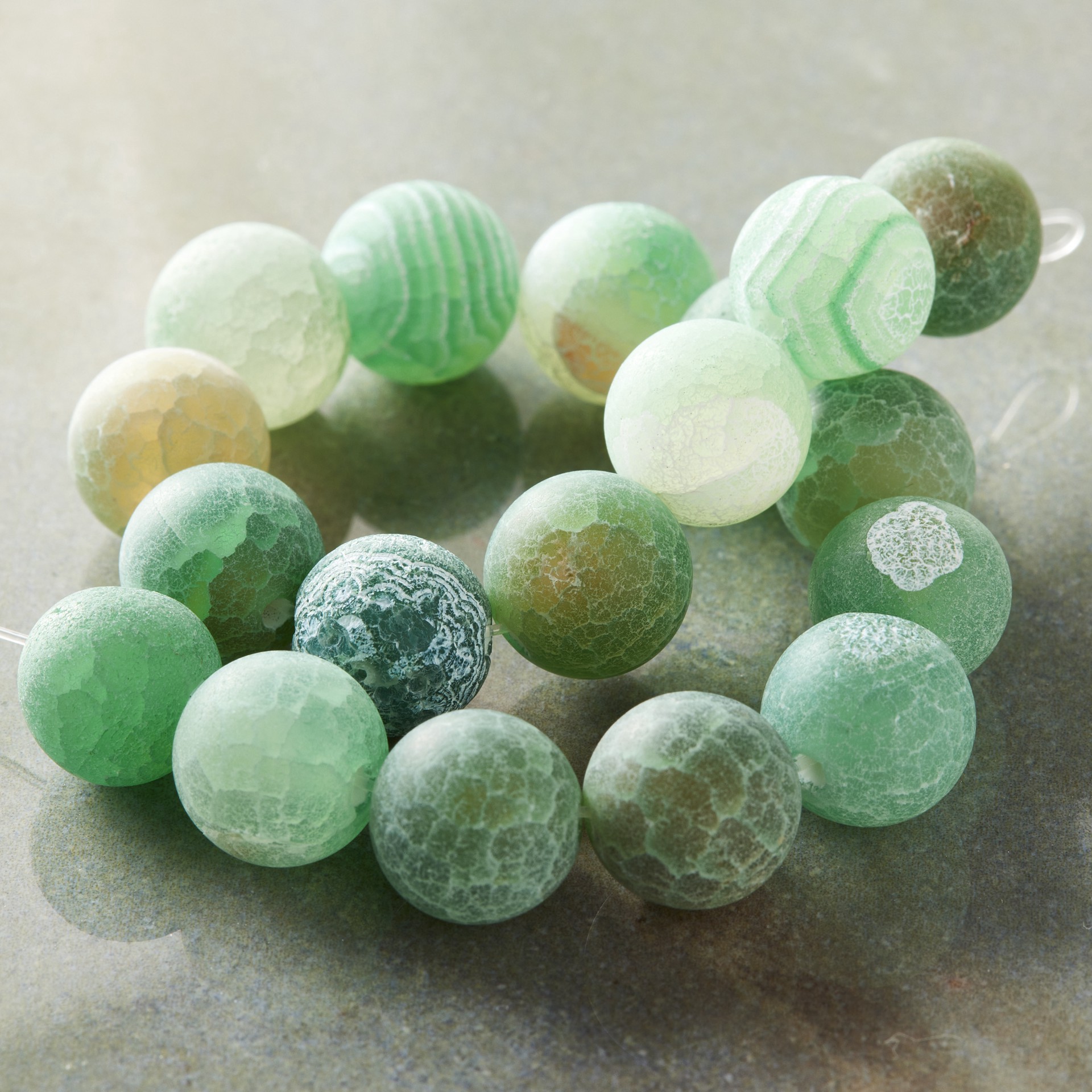 slide 2 of 3, Green Agate Crackle Matte Round Beads, 10mm By Bead Landing, 10mm