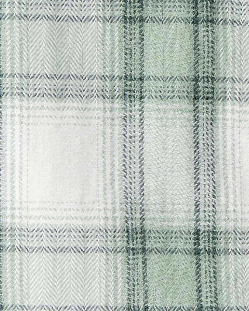 slide 3 of 3, Littleplanet Baby Organic Cotton Herringbone Button-Front Shirt in Plaid Green, Ivory 24M, 1 ct