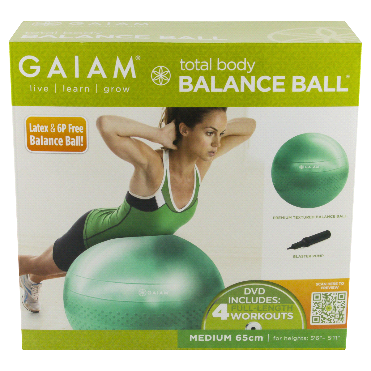slide 1 of 6, Gaiam Total Body Balance Ball Kit, 65 cm