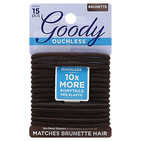 slide 1 of 1, Goody Elastics Ouchless Thick 4Mm Brown Brunette, 15 ct