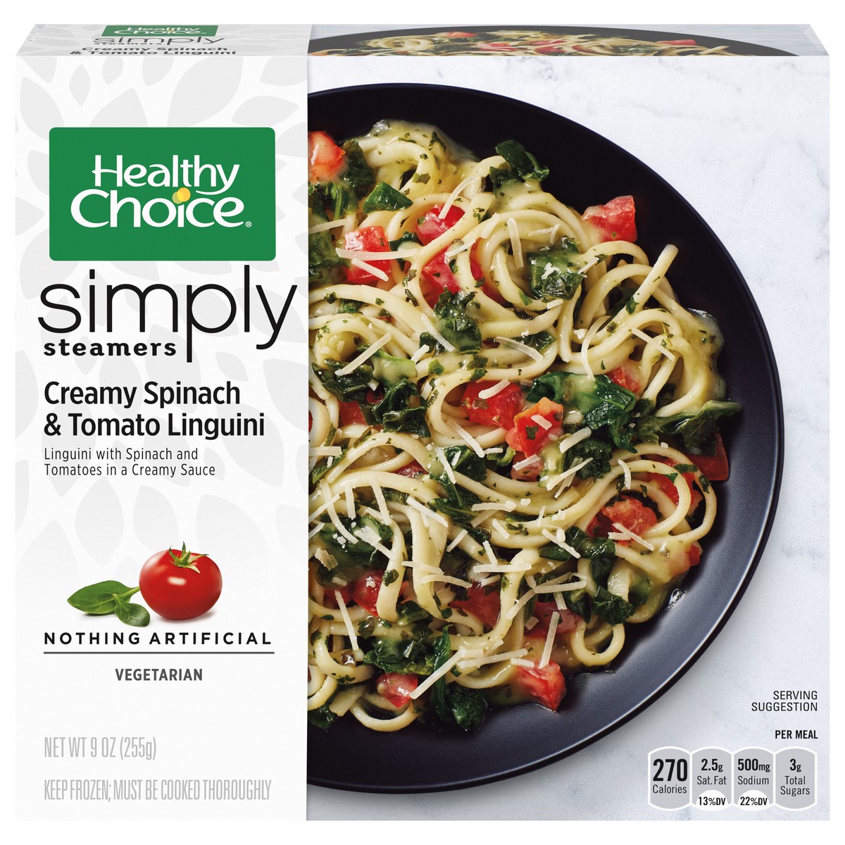 slide 1 of 1, Healthy Choice Simply Steamers Creamy Spinach & Tomato Linguini Frozen Meal, 9 oz., 9 oz