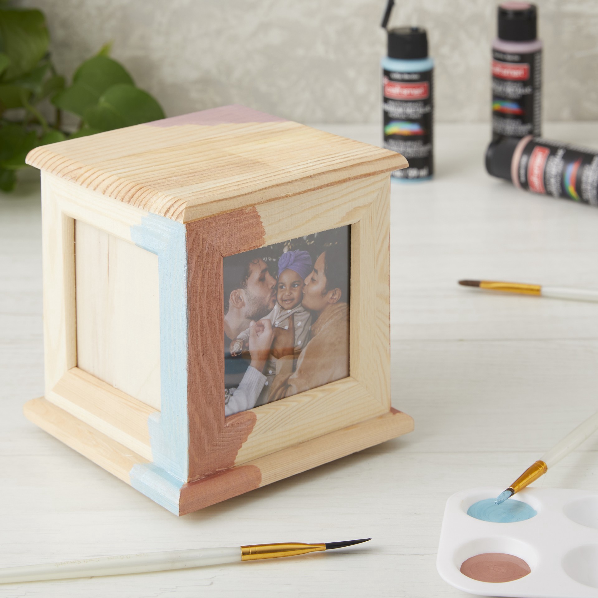 slide 5 of 5, 5" Wood 4-Sided Photo Caddy By Make Market, 4.92 in x 4.92 in x 5.12 in
