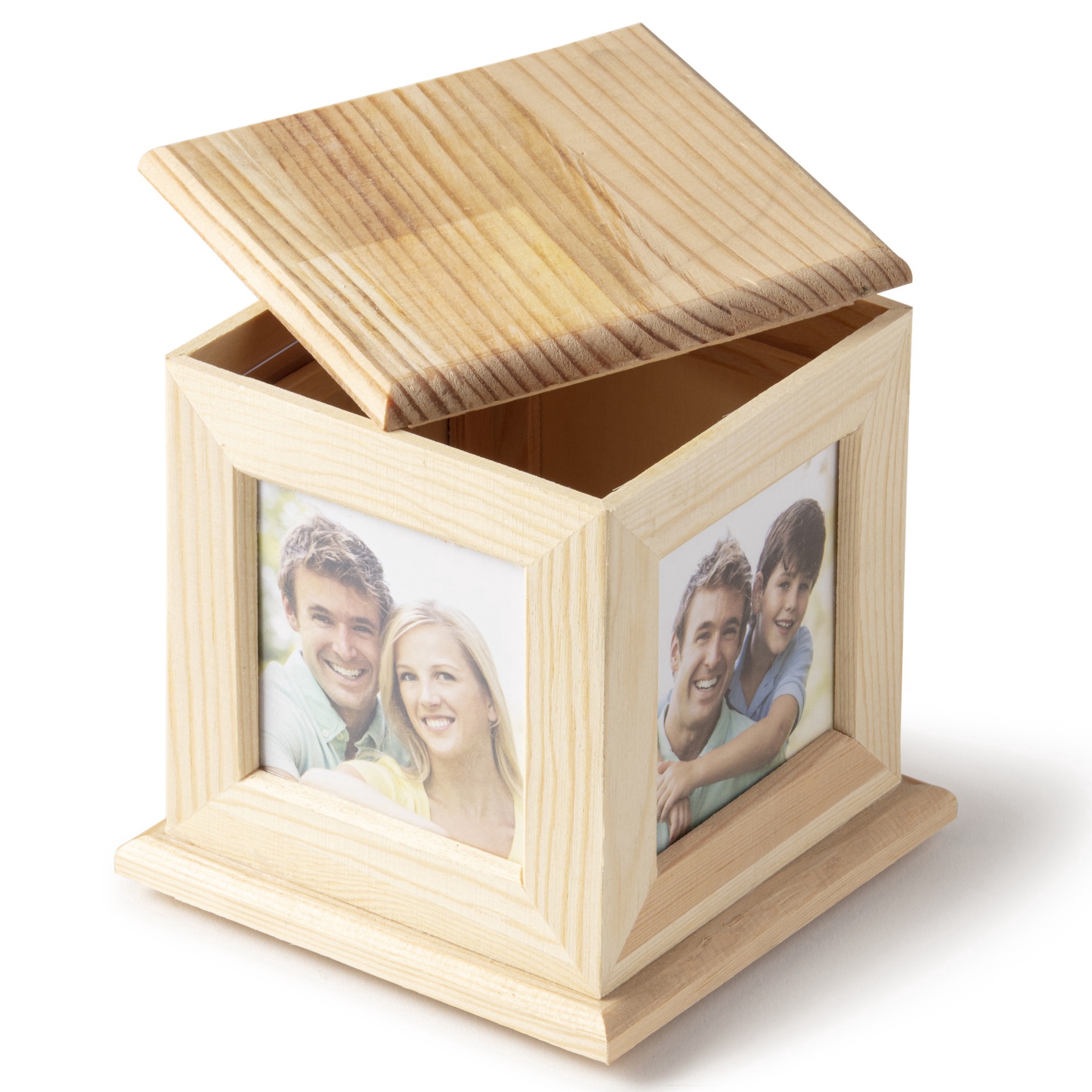 slide 3 of 5, 5" Wood 4-Sided Photo Caddy By Make Market, 4.92 in x 4.92 in x 5.12 in