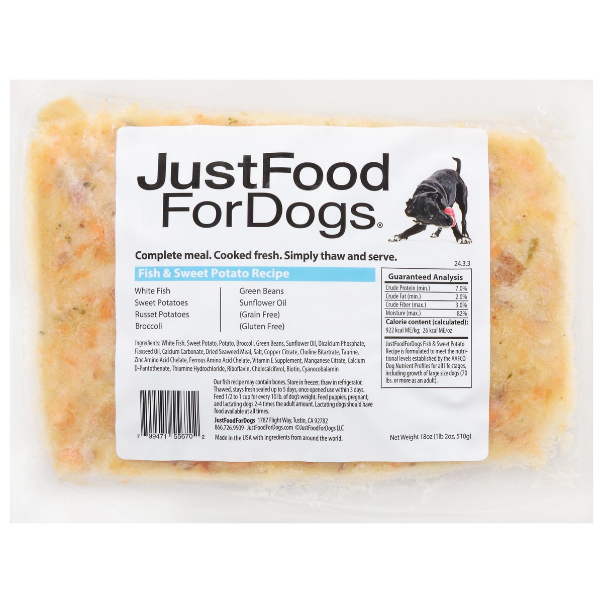 slide 1 of 16, JustFoodForDogs Daily Diets Fish & Sweet Potato Frozen Dog Food, 18 oz