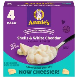 Annie's Shells and White Cheddar, Made with Organic Pasta and Real Cheese, 4 Ct, 24 oz