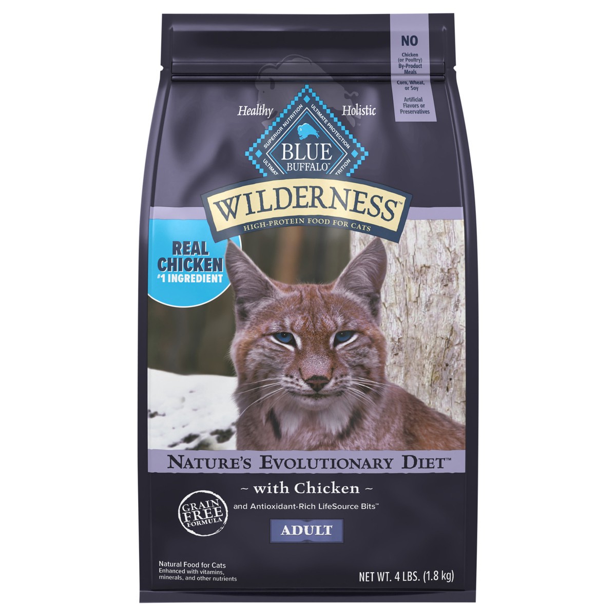 slide 1 of 13, Blue Buffalo Wilderness Nature's Evolutionary Diet High-Protein, Grain-Free Natural Dry Food for Adult Cats, Chicken, 4-lb. Bag, 4 lb