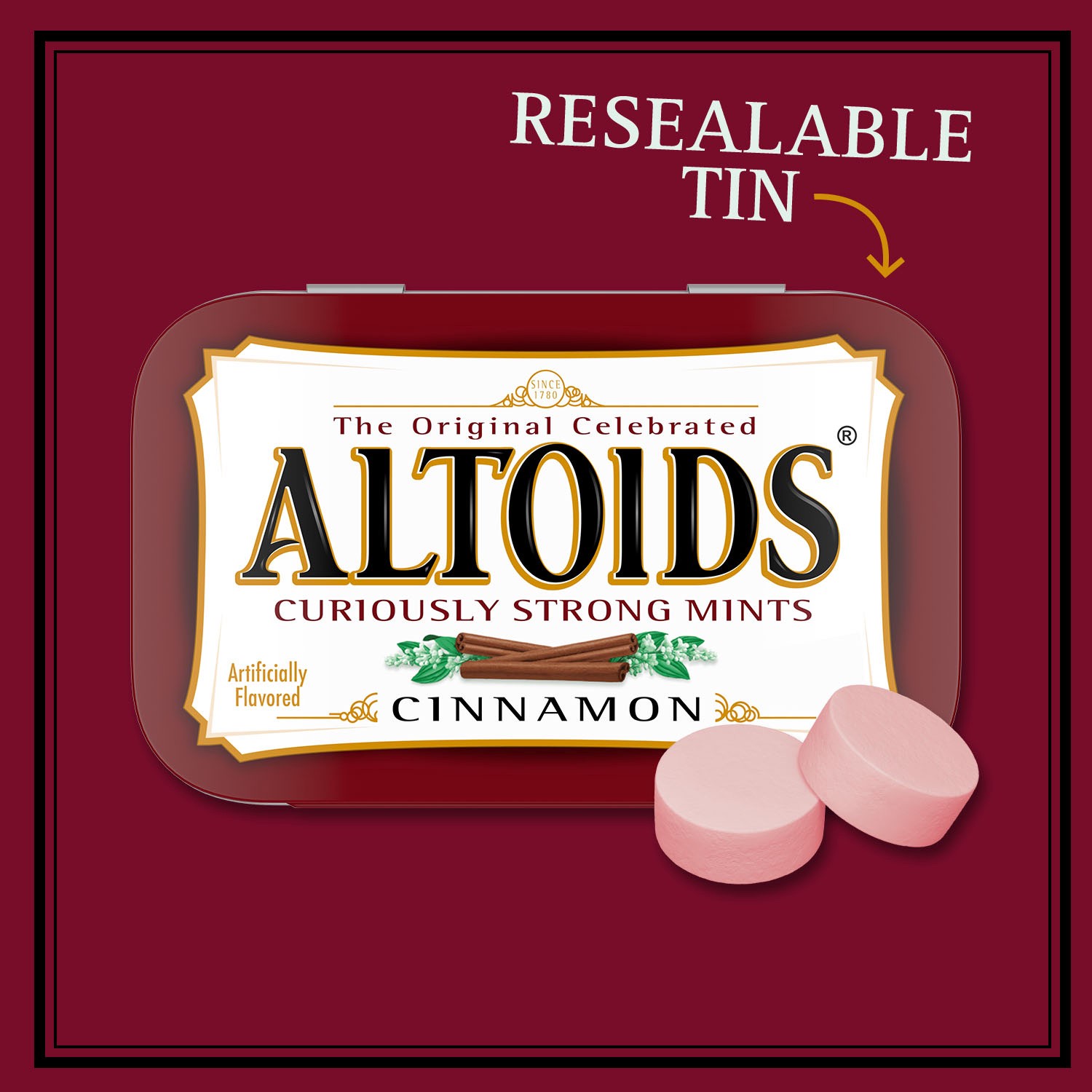 slide 2 of 8, ALTOIDS Cinnamon Breath Mints, 1.76 Oz Tin, 1.76 oz