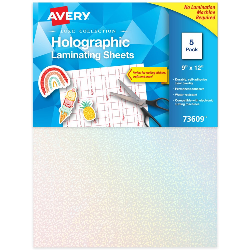 slide 1 of 1, Avery Luxe Collection Holographic Laminating Sheet, 5 ct