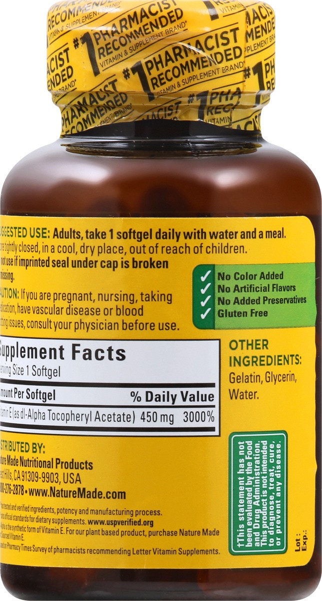 slide 9 of 12, Nature Made Vitamin E 450 mg (1000 IU) dl-Alpha, Dietary Supplement for Antioxidant Support, 60 Softgels, 60 Day Supply, 60 ct