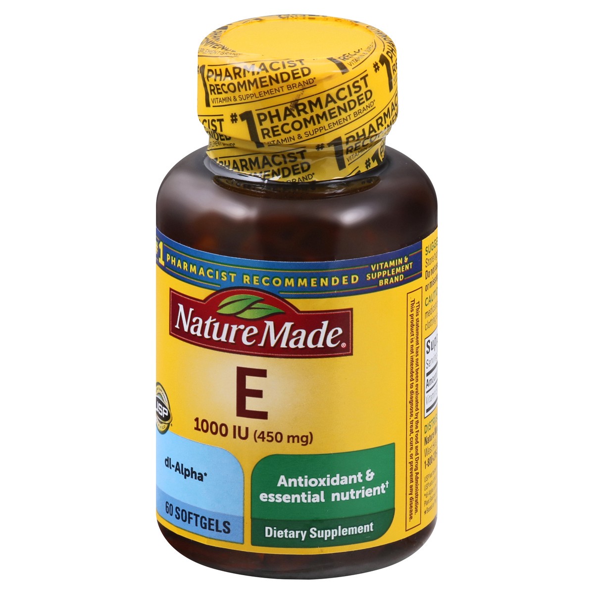 slide 8 of 12, Nature Made Vitamin E 450 mg (1000 IU) dl-Alpha, Dietary Supplement for Antioxidant Support, 60 Softgels, 60 Day Supply, 60 ct