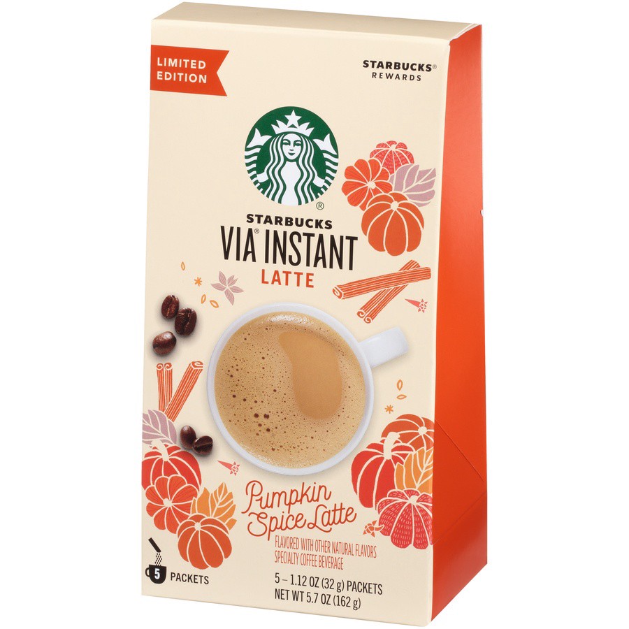 slide 2 of 8, Starbucks VIA Instant Flavored Coffee Packets—Pumpkin Spice Latte—Fall Limited Edition—100% Arabica—1 box (5 packets), 5.7 oz