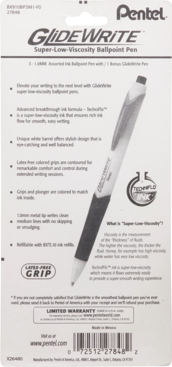 slide 7 of 10, Pentel Glide Write Assorted, 3 ct