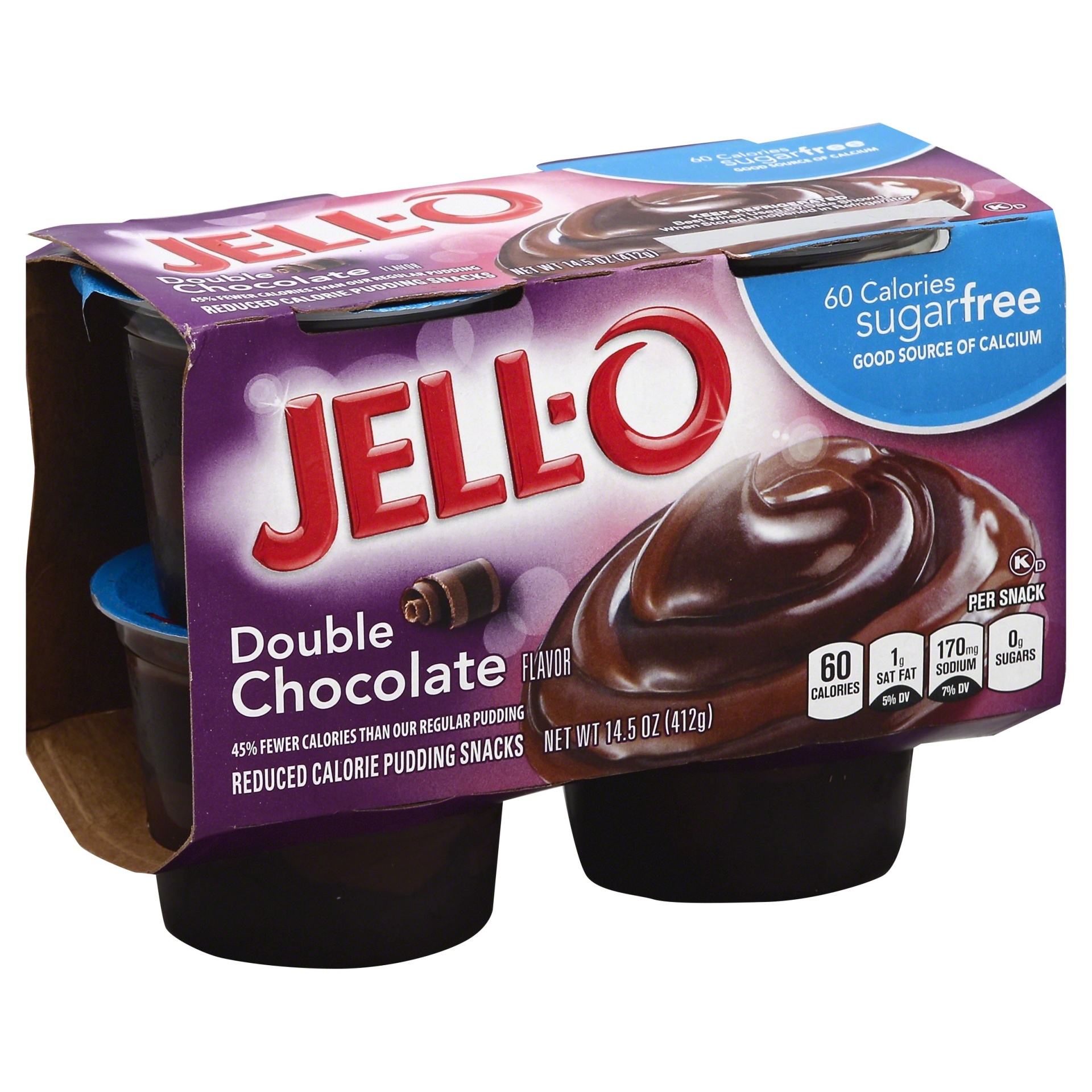 slide 1 of 1, Jell-O Sugar-Free Double Chocolate Reduced Calorie Pudding Snacks, 14.5 oz