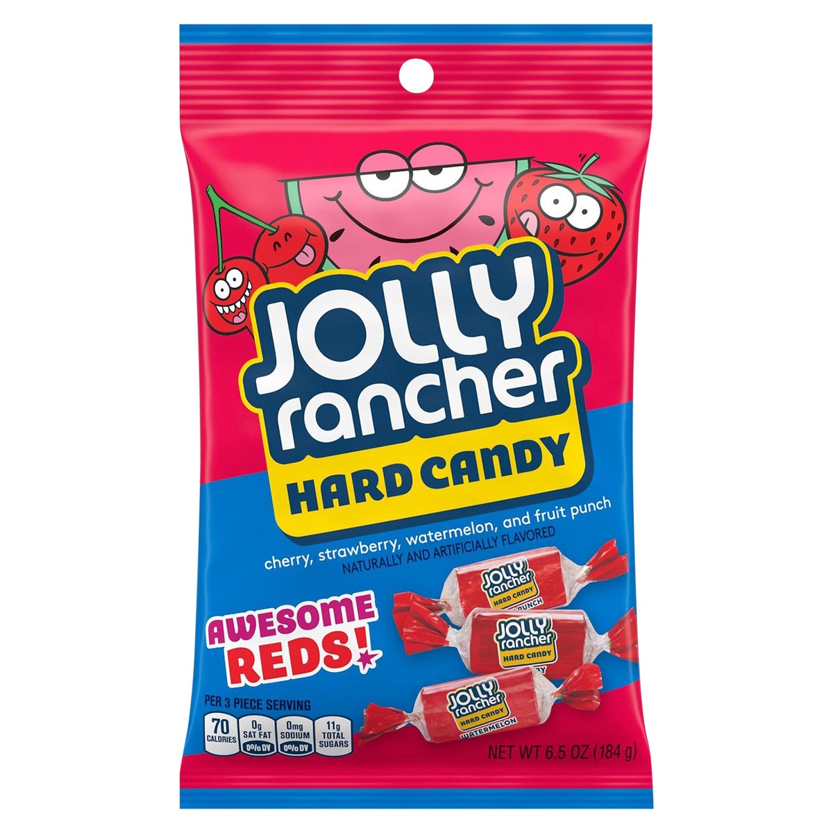 slide 5 of 7, Jolly Rancher Awesome Reds! Assorted Fruit Flavored, Individually Wrapped Hard Candy Bag, 6.5 oz, 6.5 oz