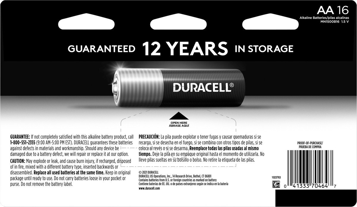slide 2 of 6, Duracell Coppertop all-purpose alkaline batteries are not only dependable, they’re also long-lasting. Take comfort in a 10-year guarantee in storage. They’re great for the devices you use every day. Duracell is the #1 trusted battery brand., 16 ct