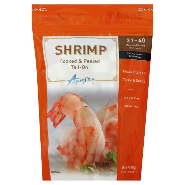 slide 1 of 1, Aqua Star Shrimp Cooked 31-40 Peeled Tail On, 2 lb