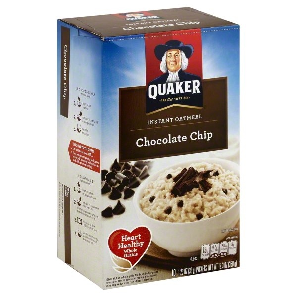 slide 1 of 1, Quaker Chocolate Chip Instant Oatmeal, 10 ct; 1.23 oz