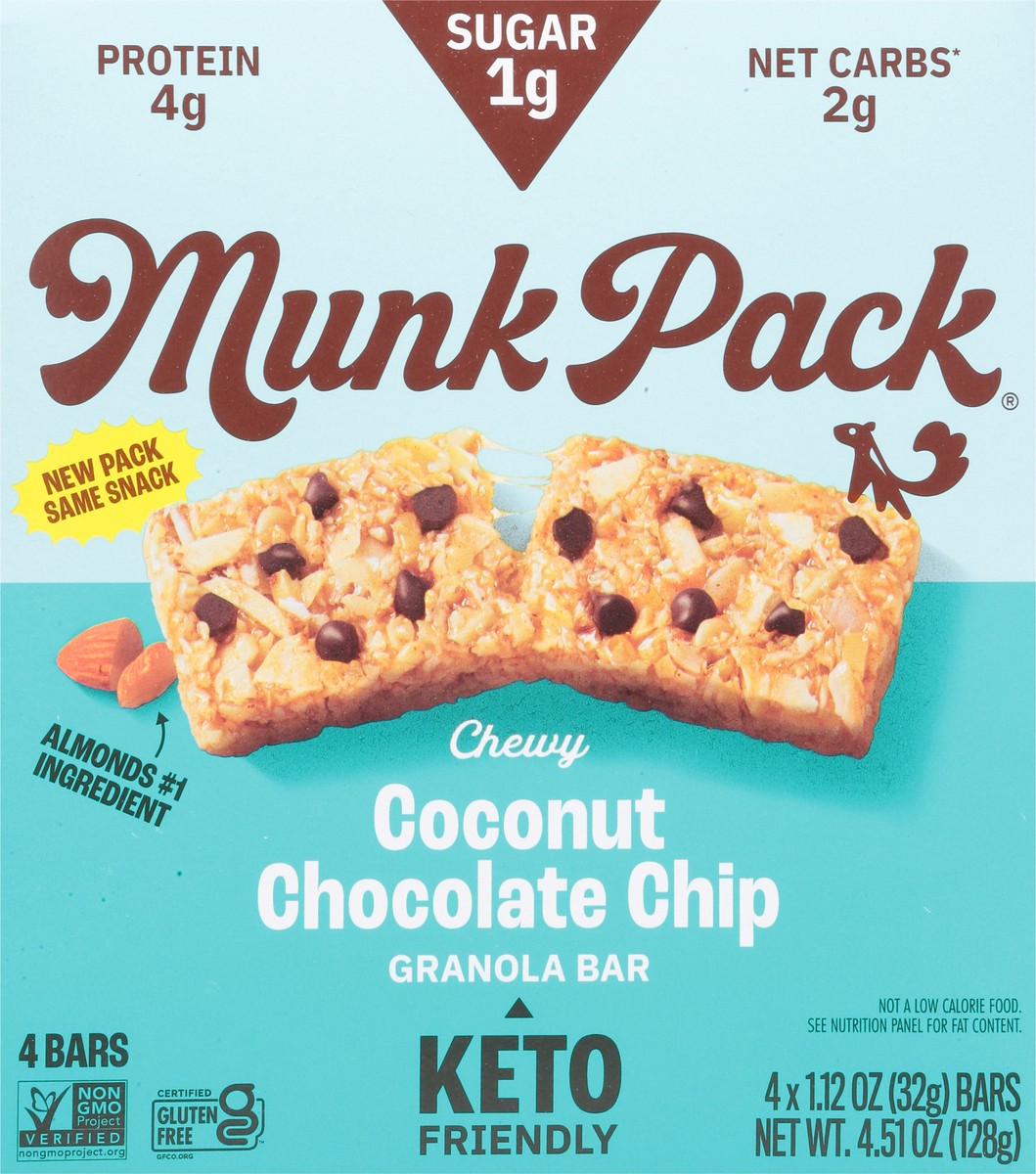 slide 7 of 13, Munk Pack Chewy Coconut Chocolate Chip Granola Bar 4 - 1.12 oz Bars, 4 ct