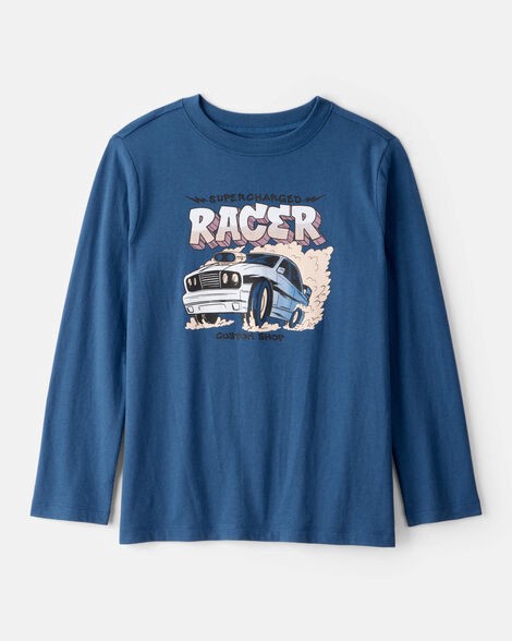 slide 1 of 2, Oshkosh Boys Race Car Long-Sleeve Graphic Tee - Blue Blue S, 1 ct
