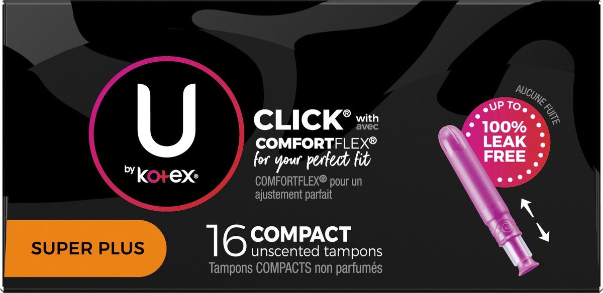 slide 4 of 9, U by Kotex Super Plus Click Compact Tampons, 16 ct