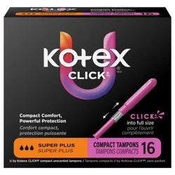 U by Kotex Click Compact Tampons, Super Plus, Unscented, 16 Count