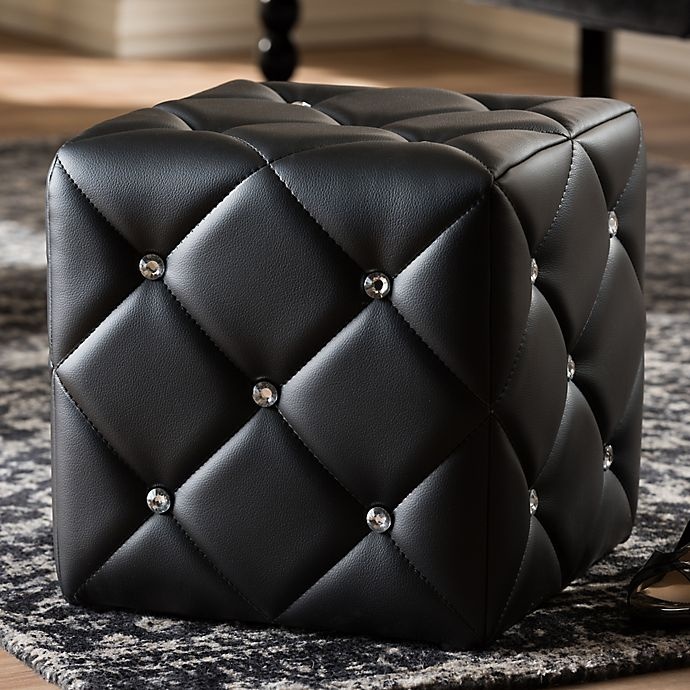 slide 5 of 5, Baxton Studio Stacey Faux Leather Ottoman - Black, 1 ct