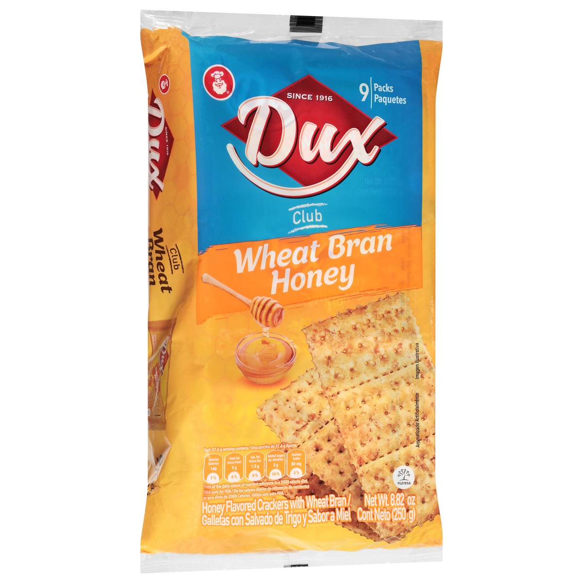 slide 4 of 4, Dux Club Wheat Bran Honey Crackers 9 Packs, 8.8 oz