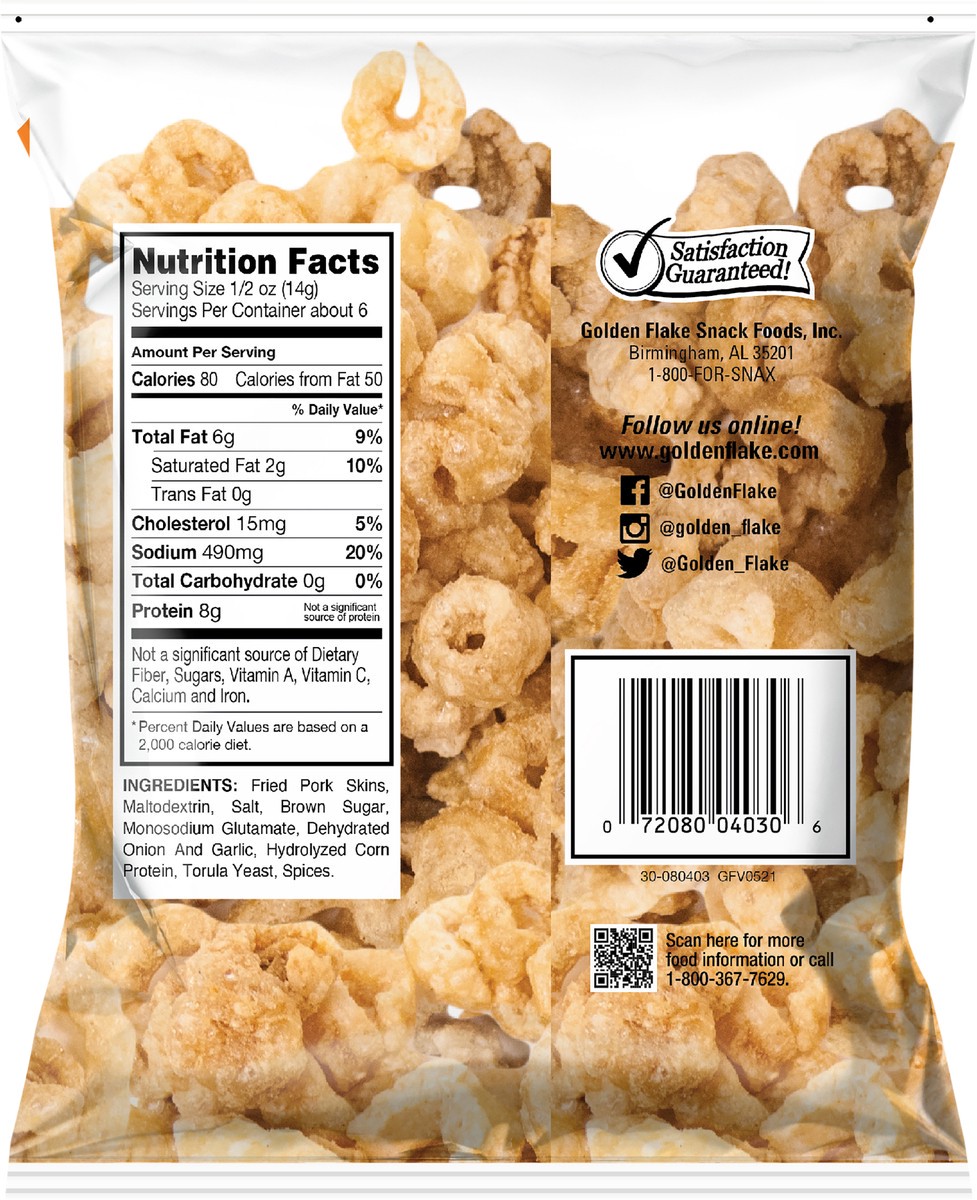 slide 4 of 7, Golden Flake Curly Q's Chicharrones Fried Pork Skins Originl, 3 oz