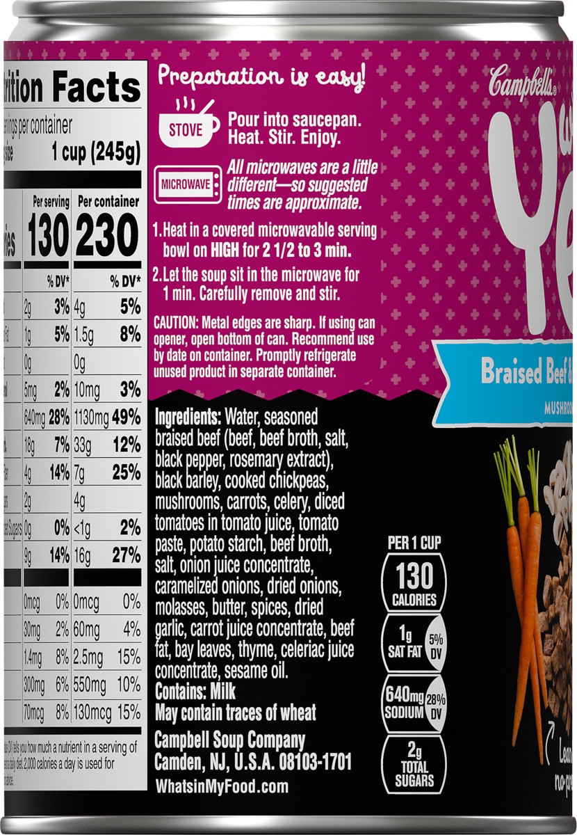 slide 3 of 11, Campbell's Well Yes! Braised Beef & Black Barley Soup, 16.1 oz