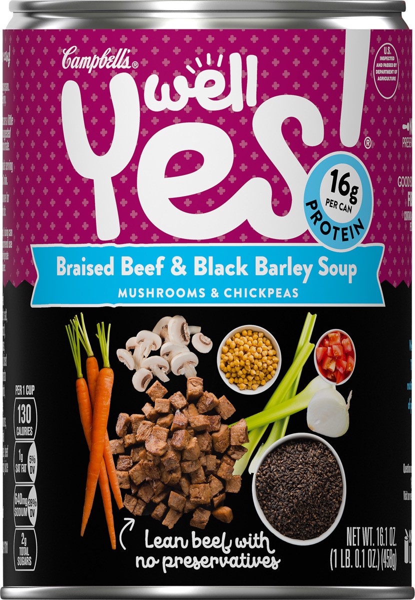 slide 9 of 11, Campbell's Well Yes! Braised Beef & Black Barley Soup, 16.1 oz