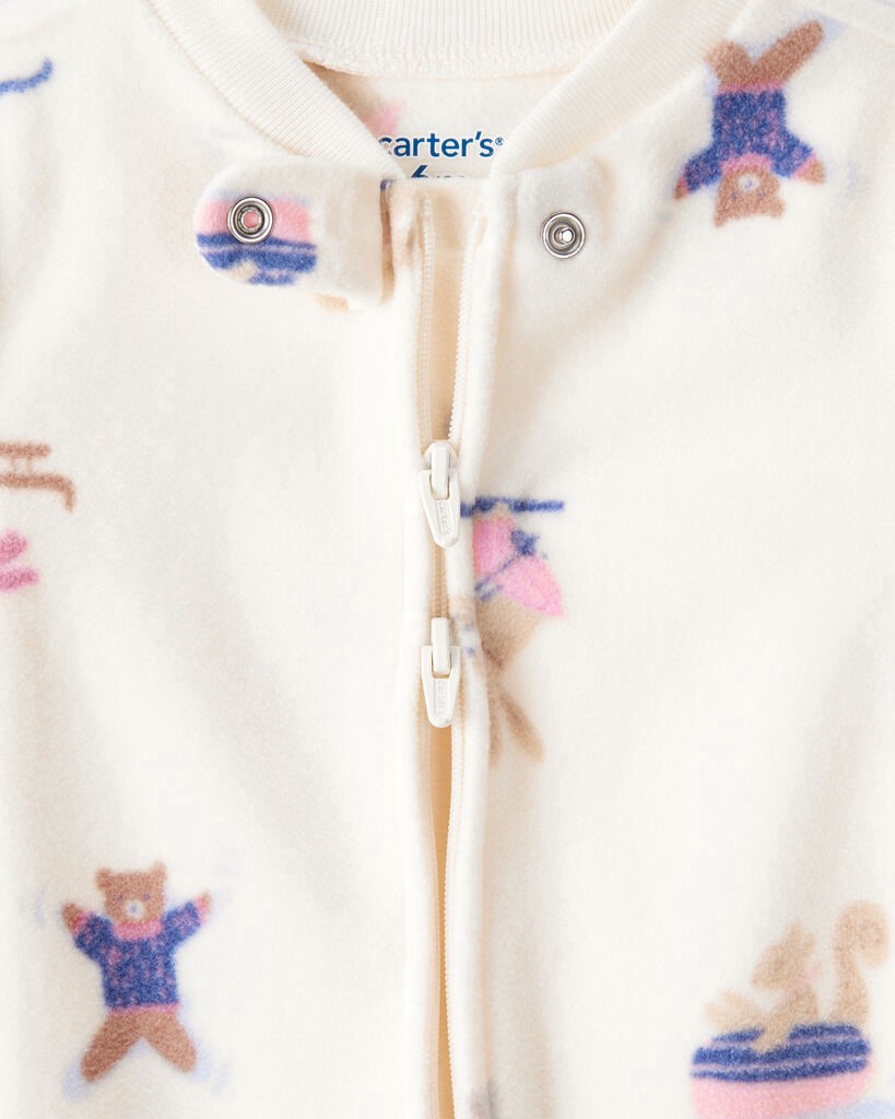 slide 3 of 3, Carter's Carters Baby Girl Animal Ski Print Loose Fit Long-Sleeve Sleep & Play Pajamas - Cream Cream 9M, 1 ct