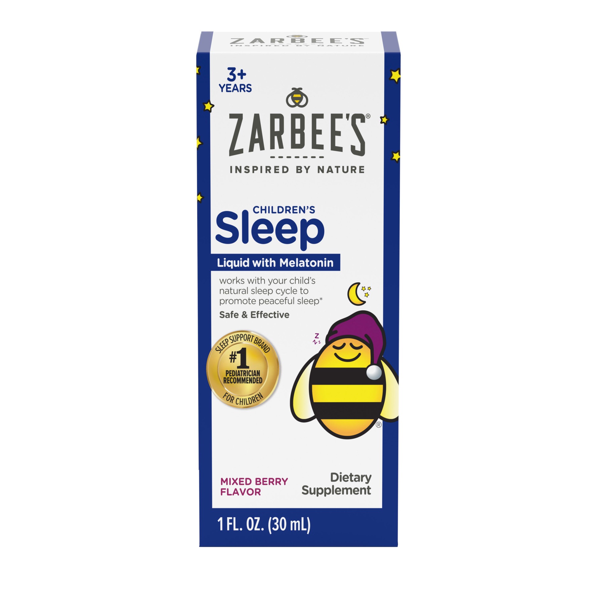 slide 1 of 4, Zarbee's Naturals Kids Sleep Supplement Liquid with 1mg Melatonin, Drug-Free & Effective, Easy to Take Natural Berry Flavor for Children Ages 3 and Up, 1 Fl Oz Bottle, 1 fl oz