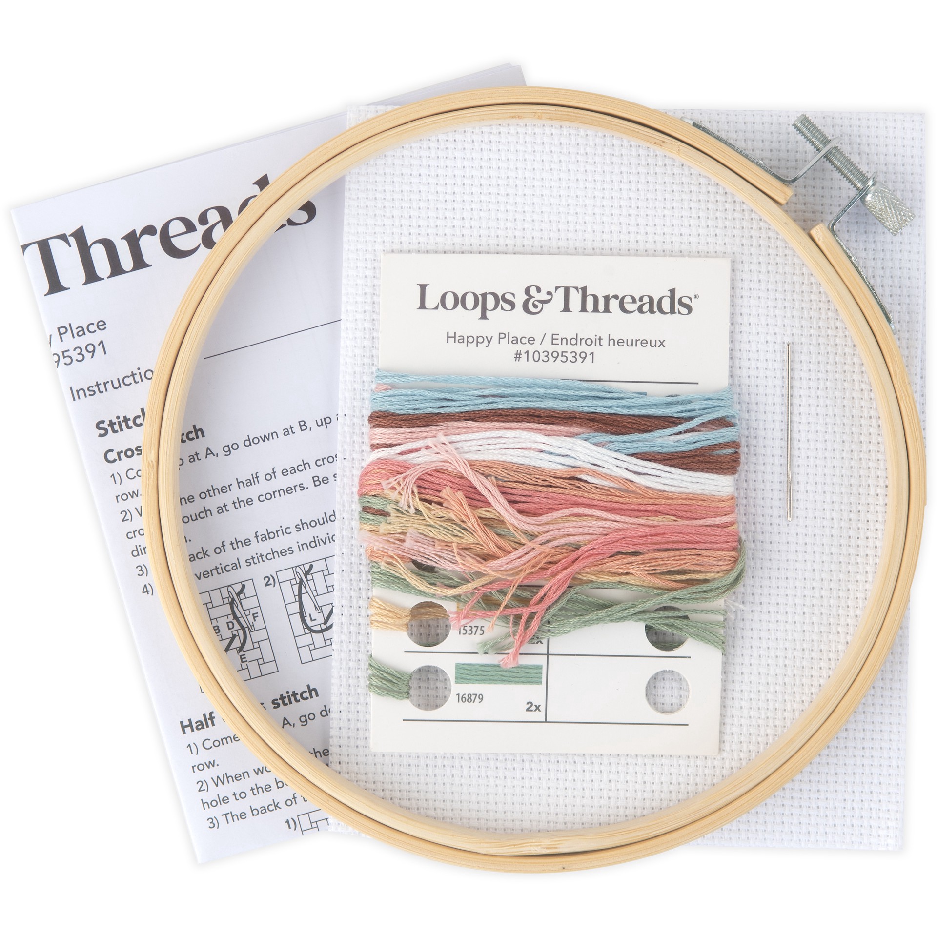 slide 3 of 3, Happy Place Counted Cross Stitch Kit By Loops & Threads, 6 in