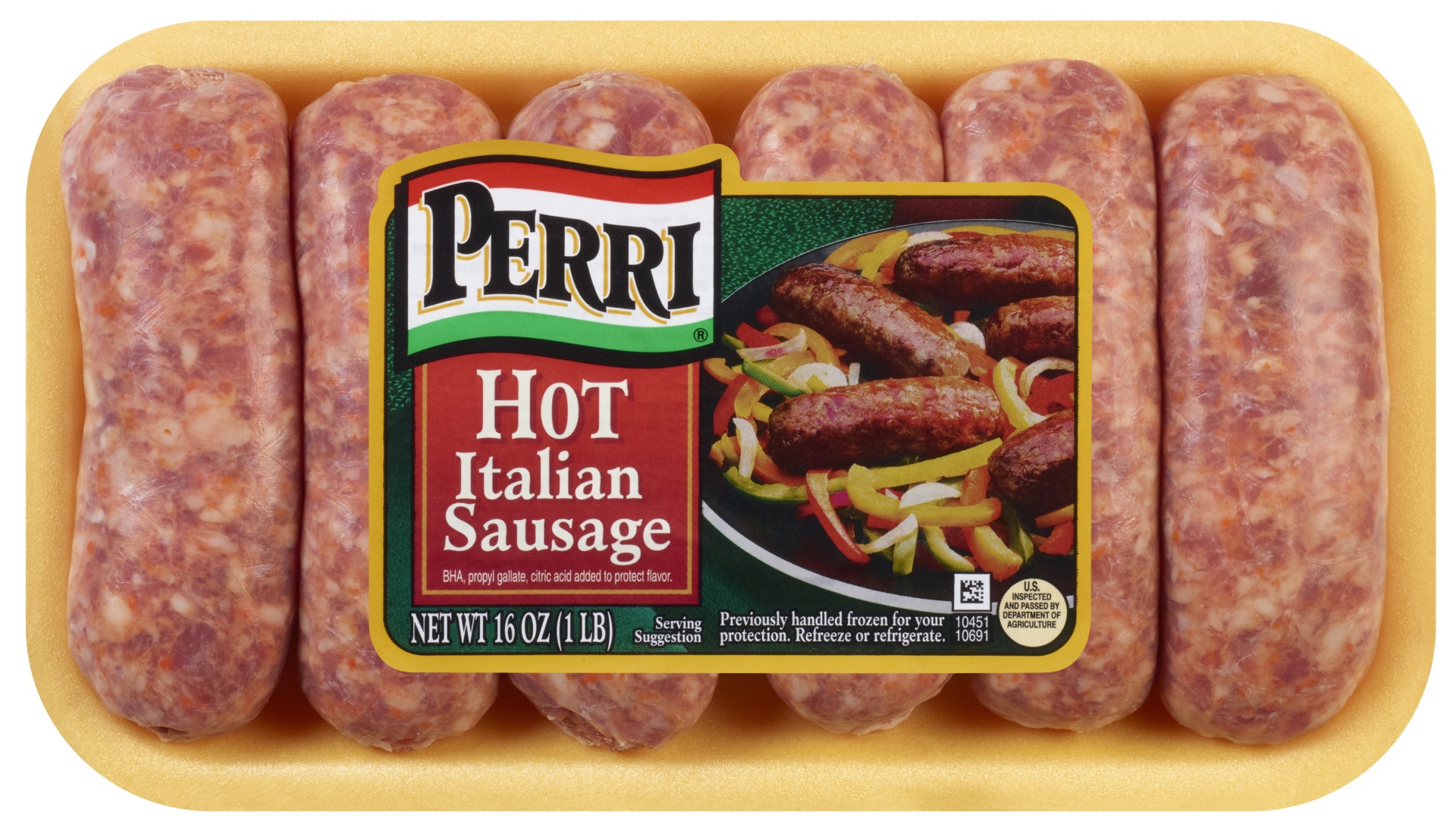 slide 1 of 1, Perri Hot Italian Sausage, 16 oz