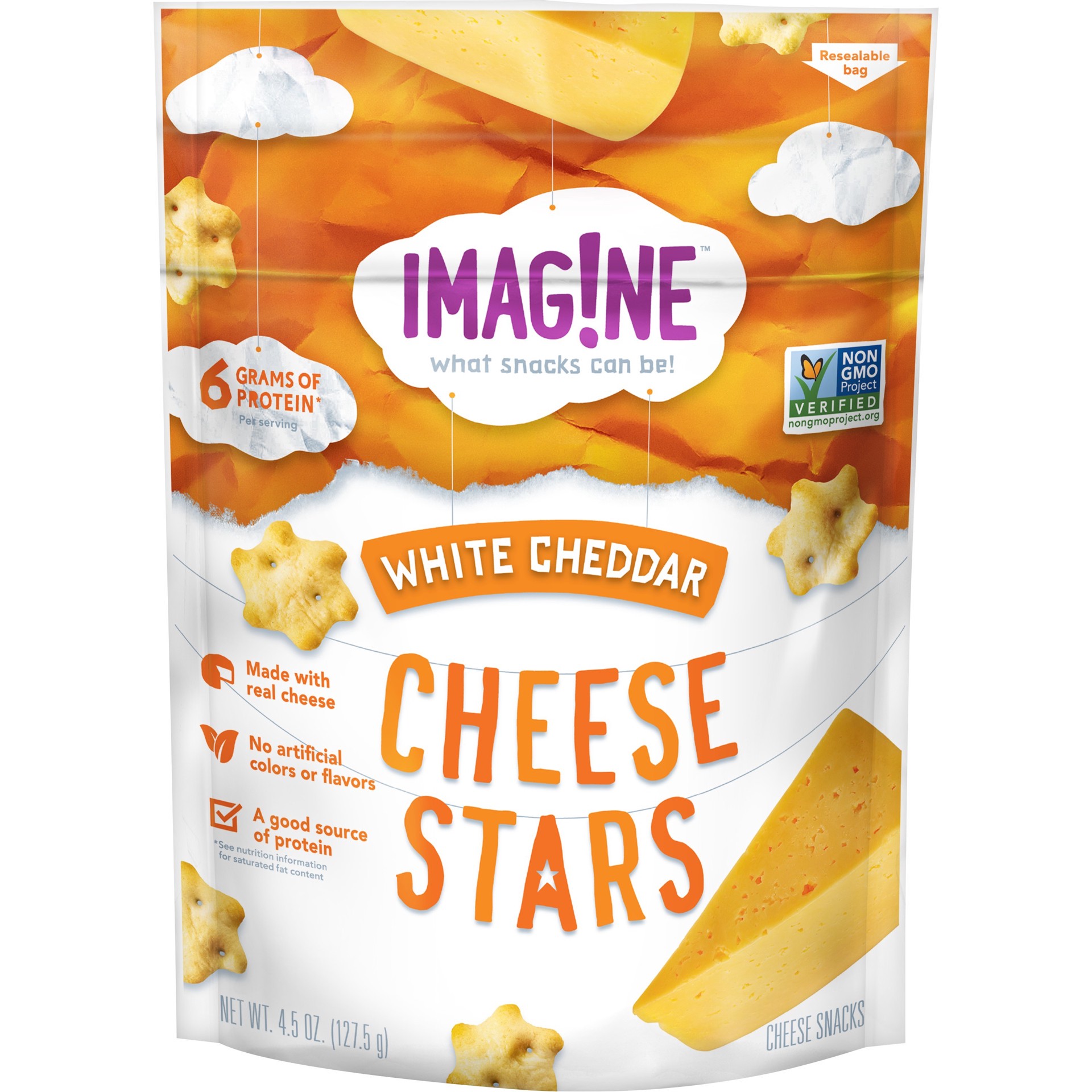 slide 1 of 5, Imag!ne Cheese Stars Cheese Snacks White Cheddar 4.5 Oz, 4.5 oz