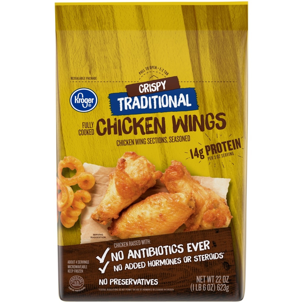 slide 1 of 1, Kroger Crispy Traditional Fully Cooked Chicken Wings, 22 oz