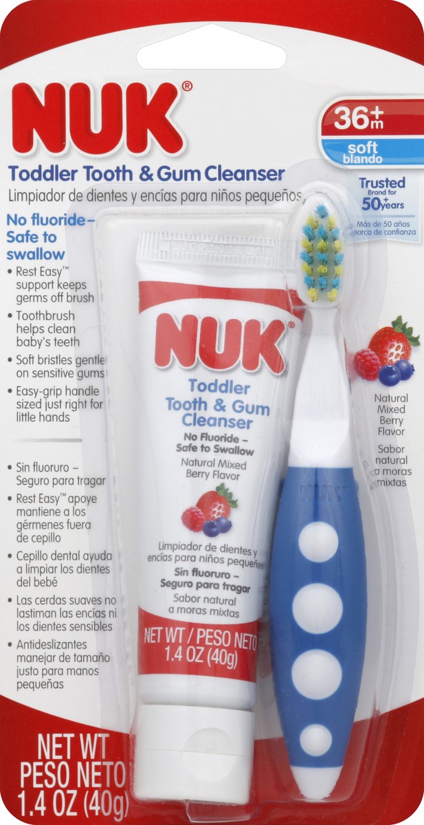 slide 5 of 6, NUK Tooth & Gum Cleanser, Toddler, Soft, Natural Mixed Berry Flavor, 36M+, 1.4 oz