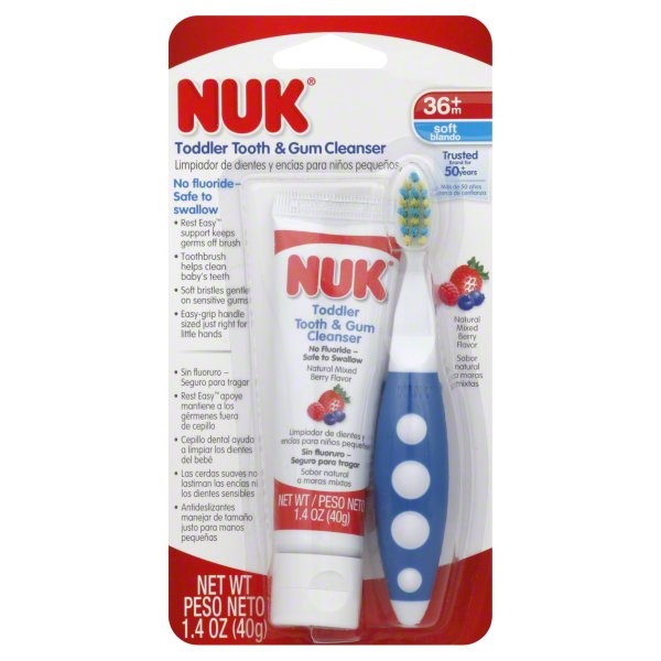 slide 1 of 6, NUK Tooth & Gum Cleanser, Toddler, Soft, Natural Mixed Berry Flavor, 36M+, 1.4 oz