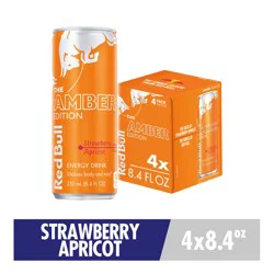 Red Bull Amber Edition Energy Drink, Strawberry Apricot, 80mg Caffeine, 8.4 fl oz, Pack of 4 Cans