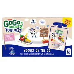 GoGo squeeZ Yogurtz Strawberry Banana Yogurt Snack Pouches, 3 oz (16 Pack)