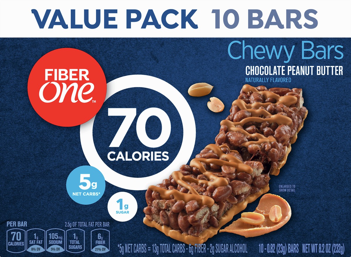 slide 6 of 9, Fiber One Value Pack Chocolate Peanut Butter Chewy Bars 10 ea, 10 ct