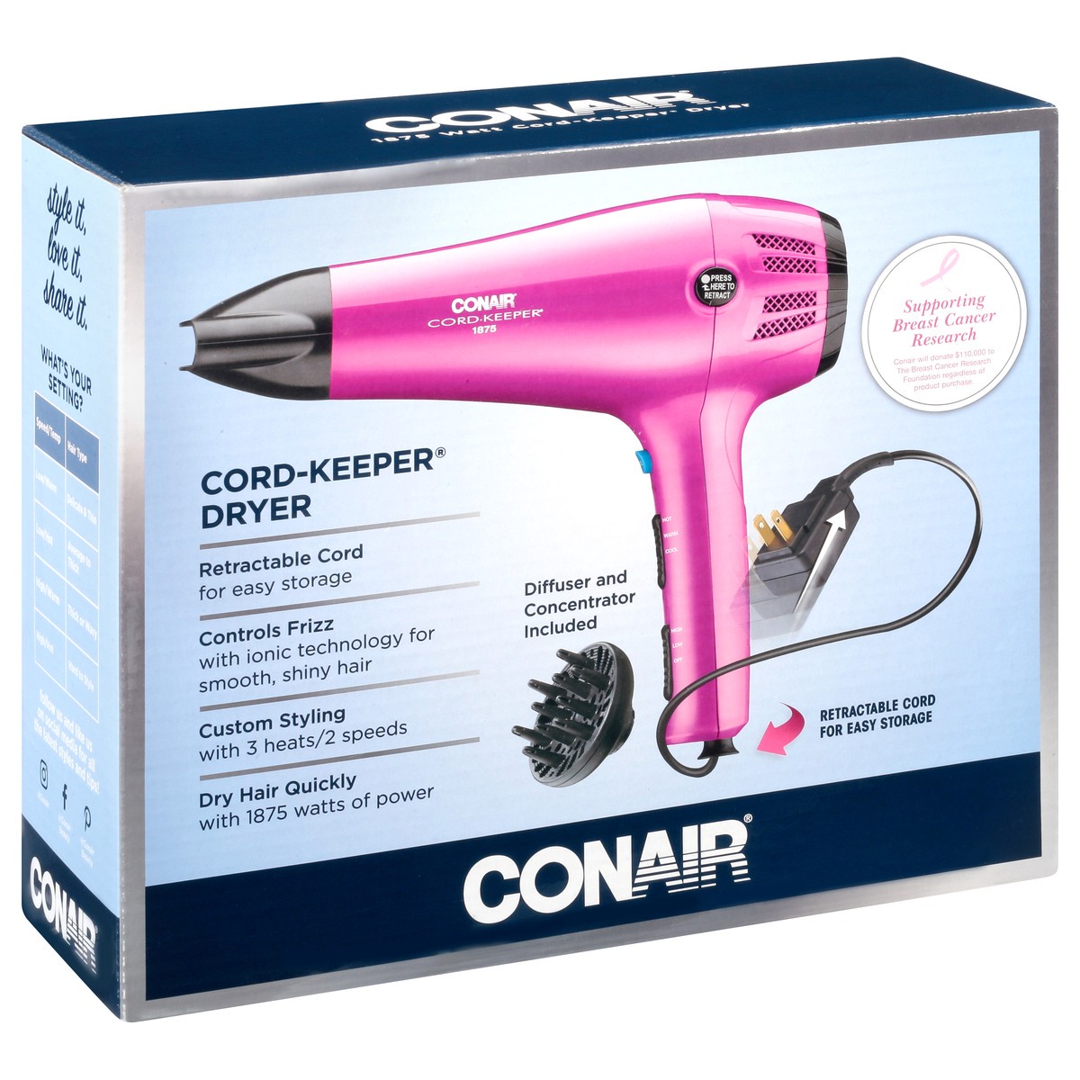 slide 6 of 11, Conair Ionic Cordkeeper Dryer, 1 ct